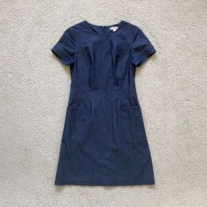 Brooks Brothers Red Fleece Denim Chambray Sz 8 Short Sleeve Pocket Shift Dress